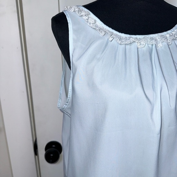 Vintage Blue Sleeveless Nightgown with White Lace Trim - Picture 3 of 9